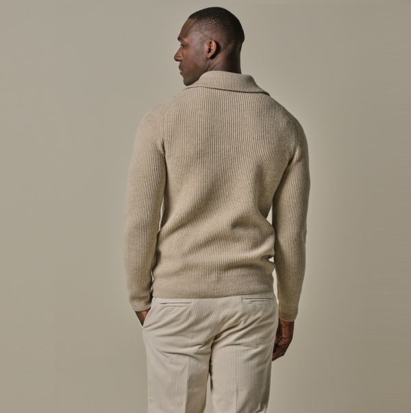 Profuomo Wool Half Zip Sweater Beige