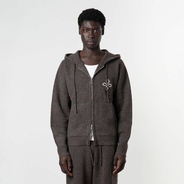 CALVIN KNITTED ZIP HOODIE BROWN