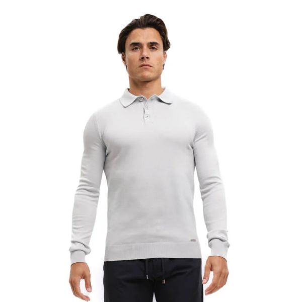 Knitted Longsleeve Polo Grijs
