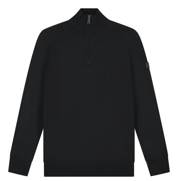 Malelions Knitted Quarter Zip Sweater Zwart