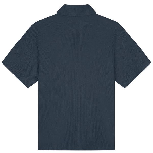 Malelions Emblem Seersucker Buttonless Polo Navy