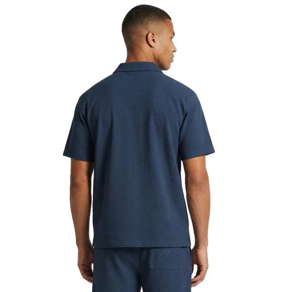 Malelions Emblem Seersucker Buttonless Polo Navy