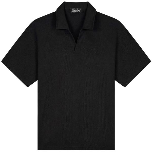 Malelions Emblem Seersucker Buttonless Polo Zwart