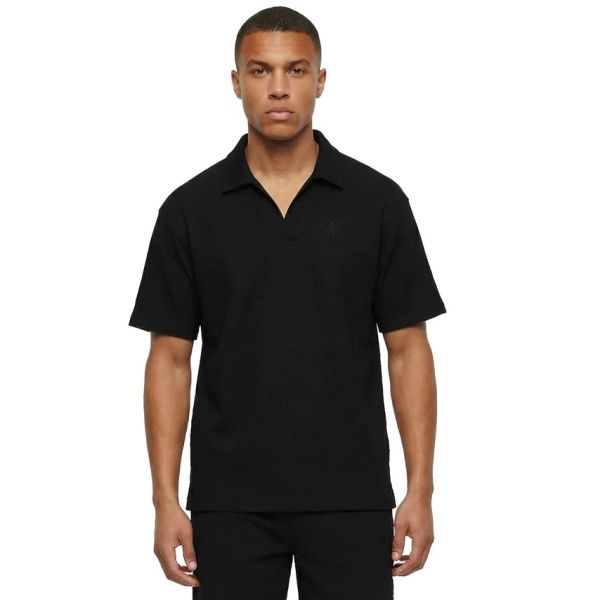 Malelions Emblem Seersucker Buttonless Polo Zwart