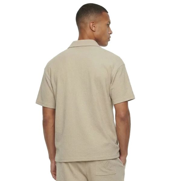 Malelions Emblem Seersucker Buttonless Polo Beige