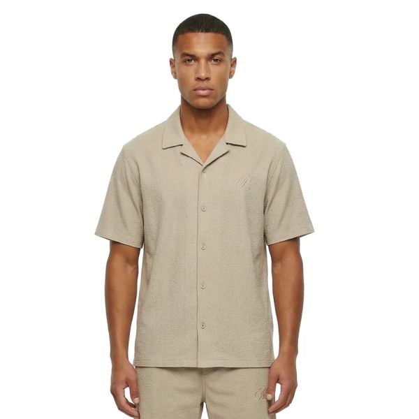 Malelions Emblem Seersucker Overhemd Beige