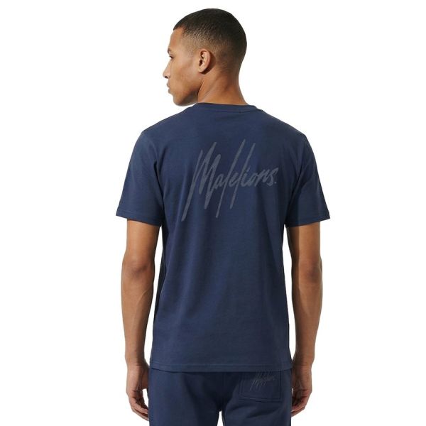 Malelions Men Striped Signature T-Shirt Navy