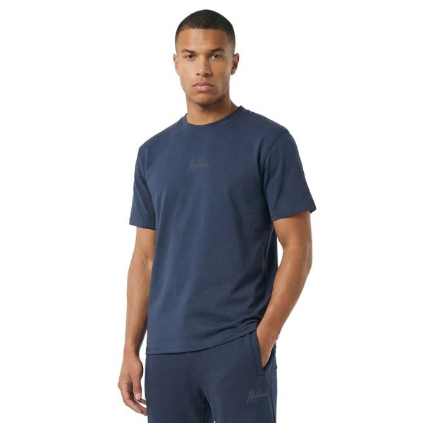 Malelions Men Striped Signature T-Shirt Navy
