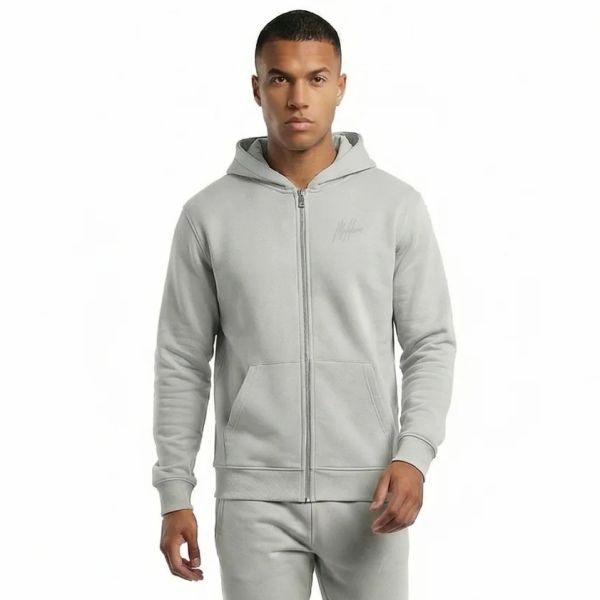 Malelions Men Striped Signature Zip Hoodie Pearl Grey