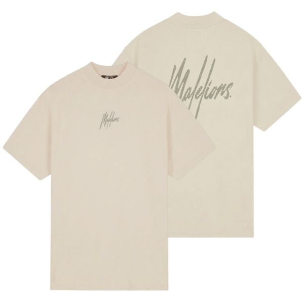Malelions Oversized Striped Signature T-shirt Beige