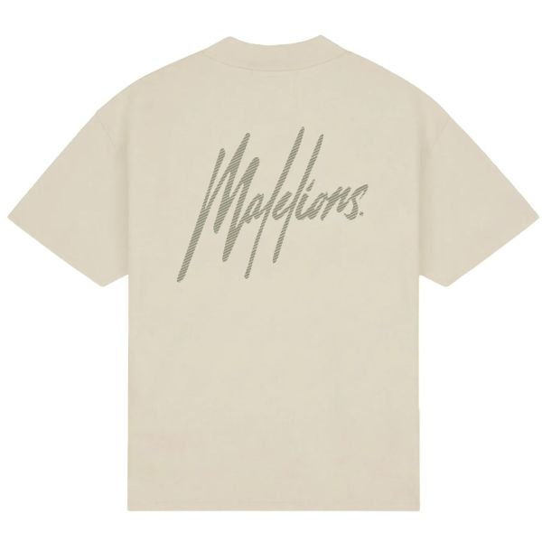 Malelions Oversized Striped Signature T-shirt Beige