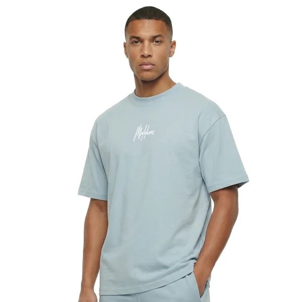 Malelions Oversized Striped Signature T-shirt Licht blauw