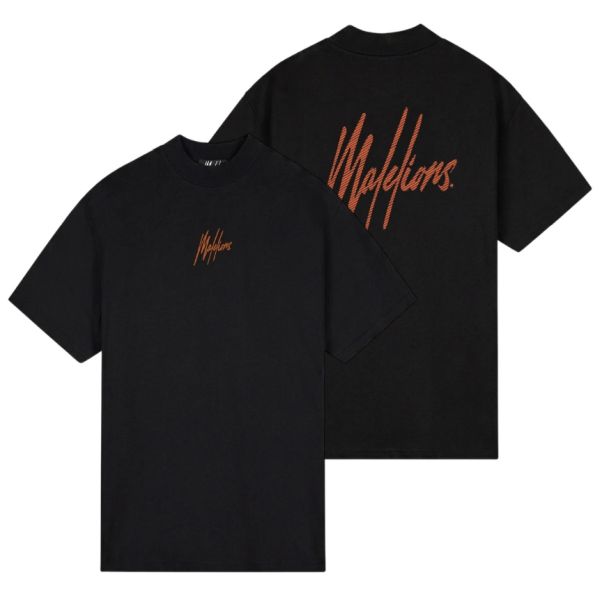 Malelions Oversized Striped Signature T-shirt Zwart