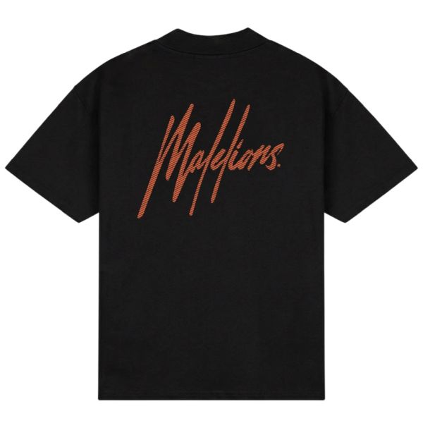 Malelions Oversized Striped Signature T-shirt Zwart