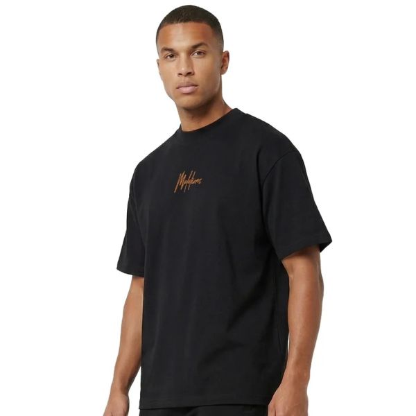 Malelions Oversized Striped Signature T-shirt Zwart