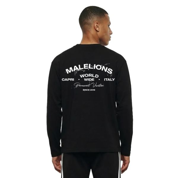 Malelions Permanent Vacation Longsleeve T-shirt Zwart