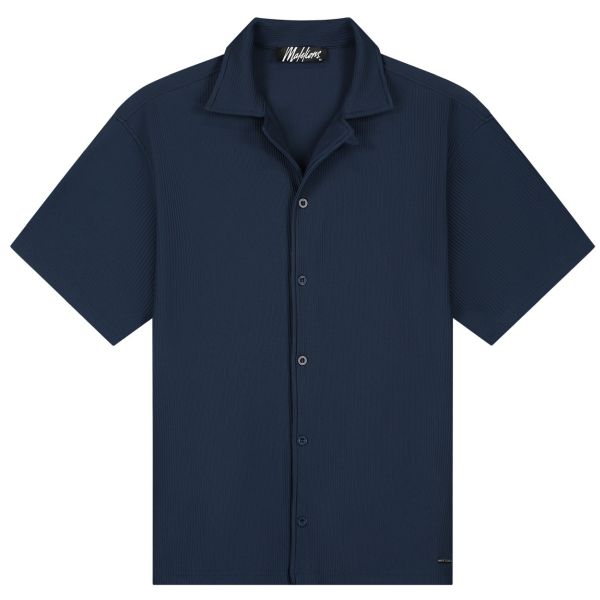 Malelions Ribbed Camp Collar Overhemd Navy