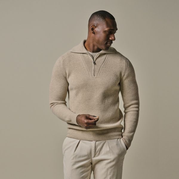 Profuomo Wool Half Zip Sweater Beige