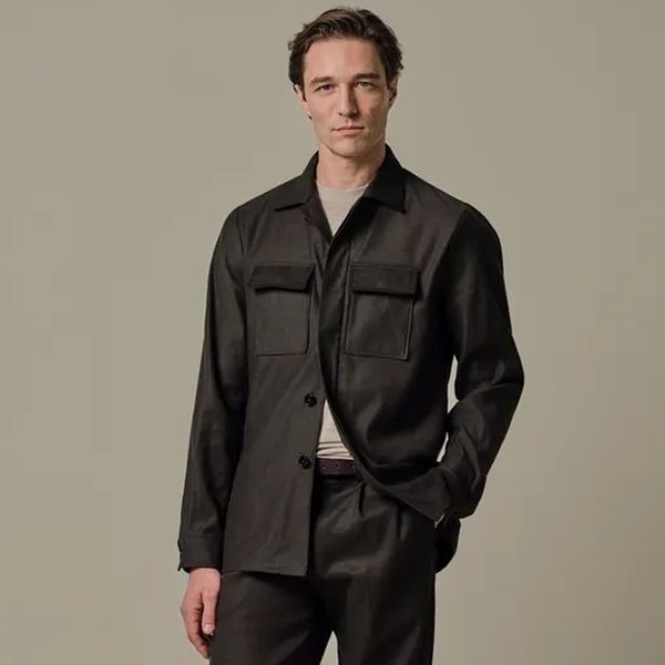 Profuomo Linen Cotton Overshirt Donker Bruin