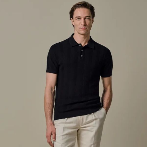 Profuomo Linen Cotton Polo Navy