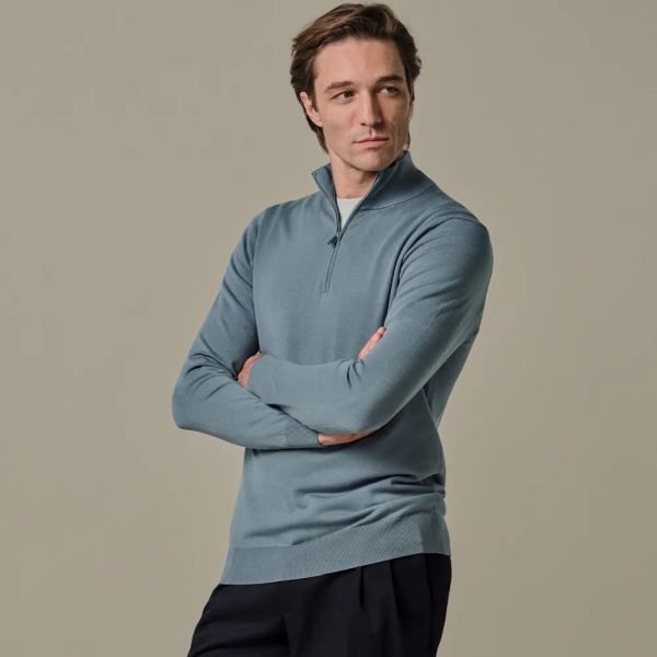 Profuomo Luxury Half Zip Sweater Blauw