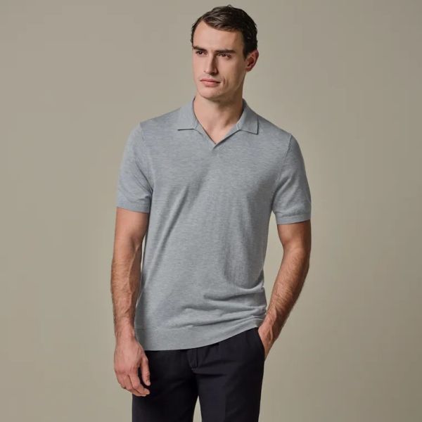 Profuomo Luxury Open Collar Polo Blauw