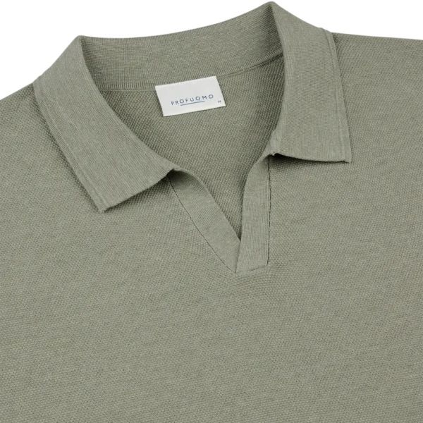 Profuomo Luxury Open Collar Polo Groen