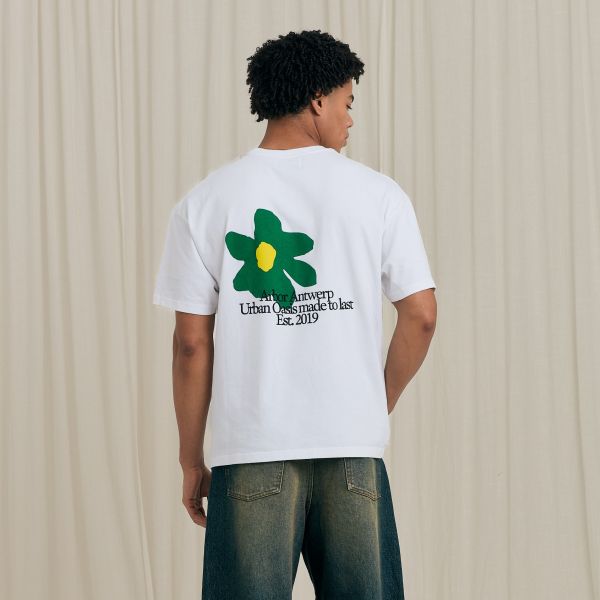 Arbor Antwerp Flower Oasis Green T-shirt Wit