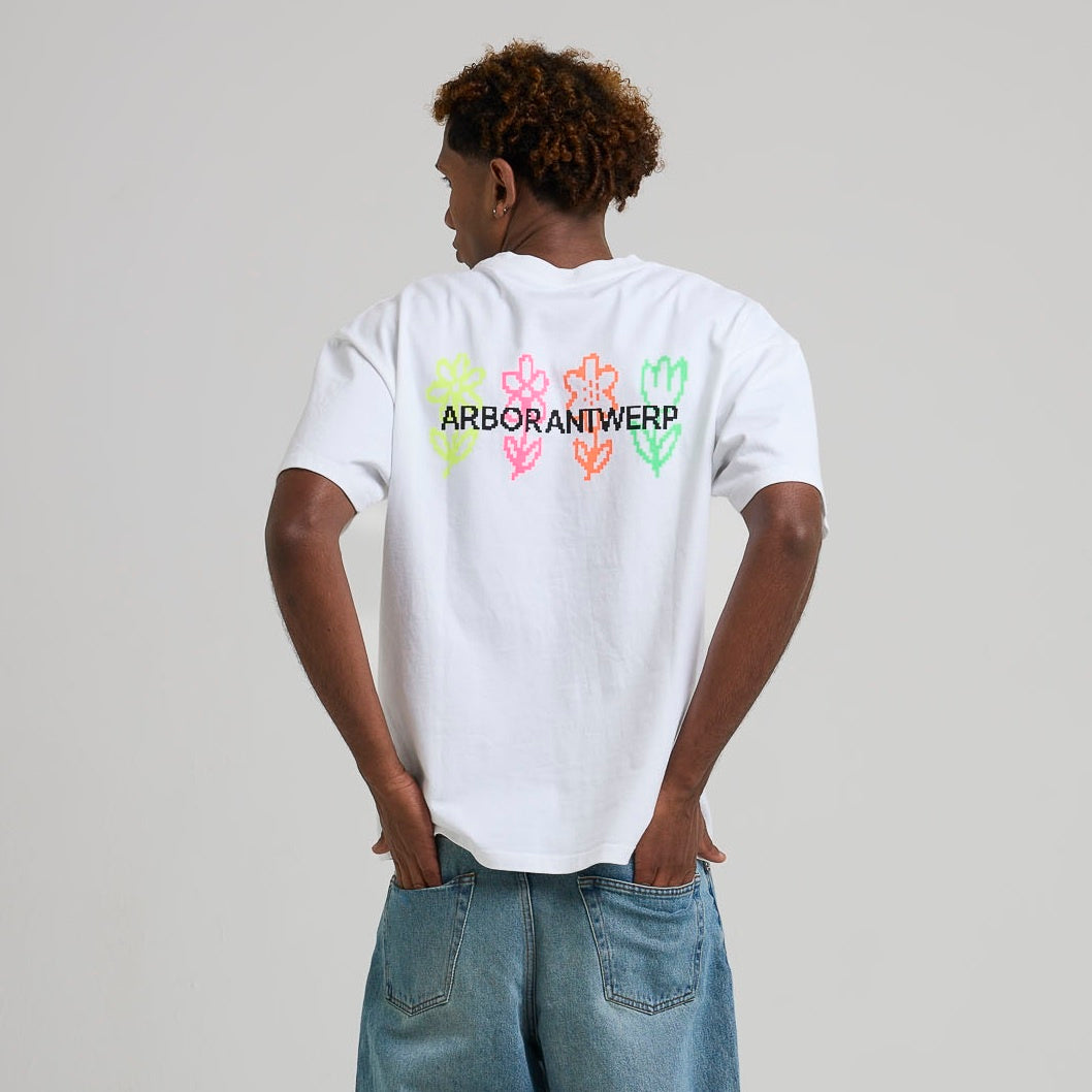 Arbor Antwerp Pixel Flower T-shirt Wit