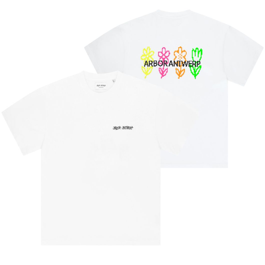 Arbor Antwerp Pixel Flower T-shirt Wit