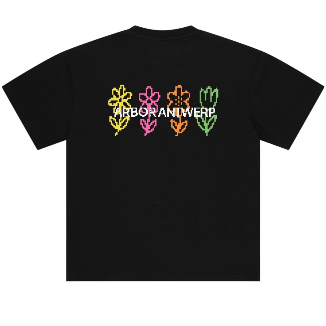 Arbor Antwerp Pixel Flower T-shirt Zwart