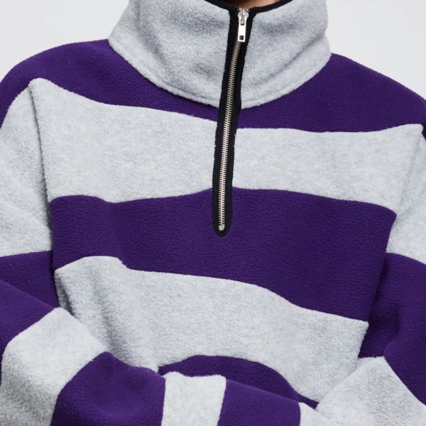 Bonsai Oversized Intarsio Half Zip Sweater Paars/Grijs
