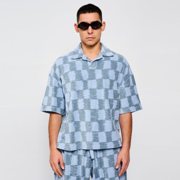 Bonsai Terry Check Polo Blauw