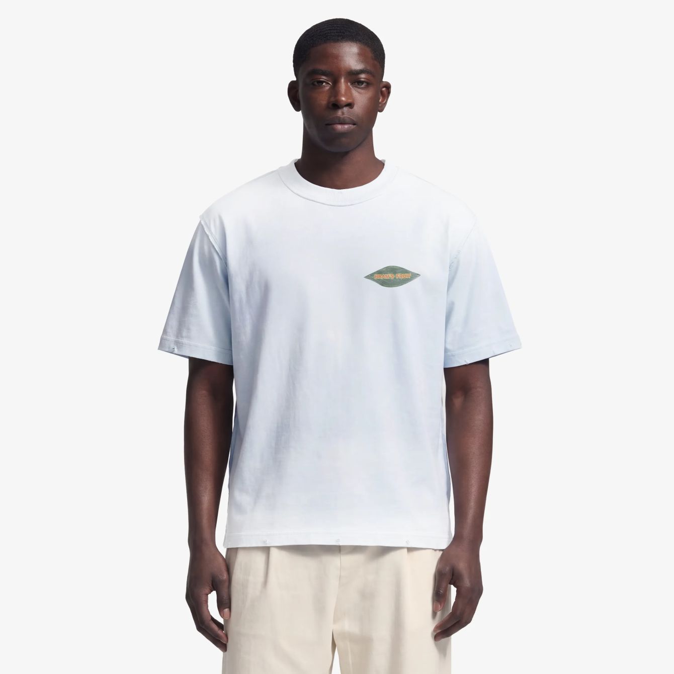 Bram’s Fruit Distressed Leaf T-shirt Licht Blauw