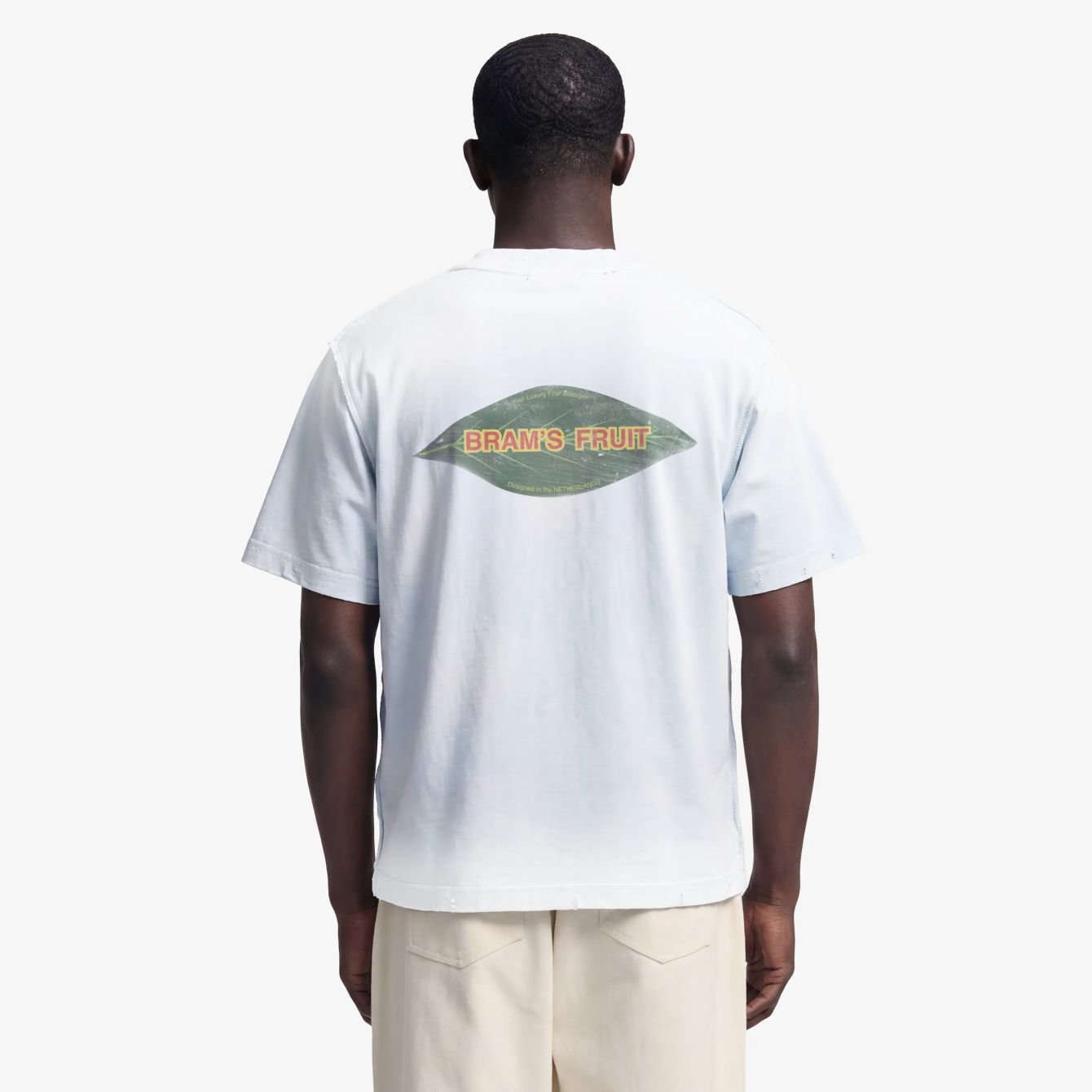 Bram’s Fruit Distressed Leaf T-shirt Licht Blauw