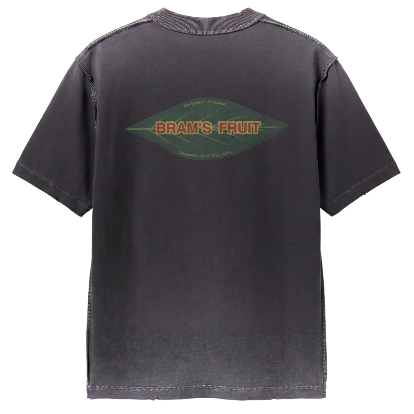 Bram’s Fruit Distressed Leaf T-shirt Zwart