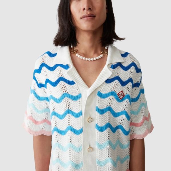 Casablanca Gradient Wave Crochet Overhemd Wit