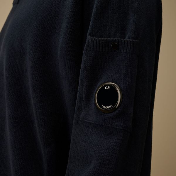 CP Company Chenille Lens Knit Polo Sweater Navy