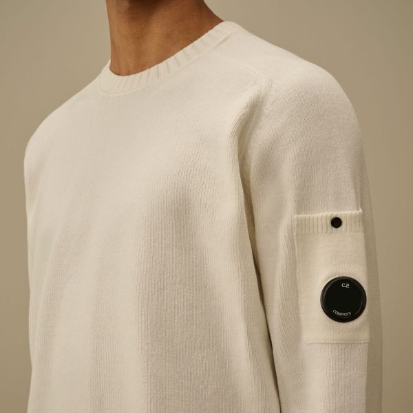 CP Company Cotton Chenille Lens Knit Sweater Wit