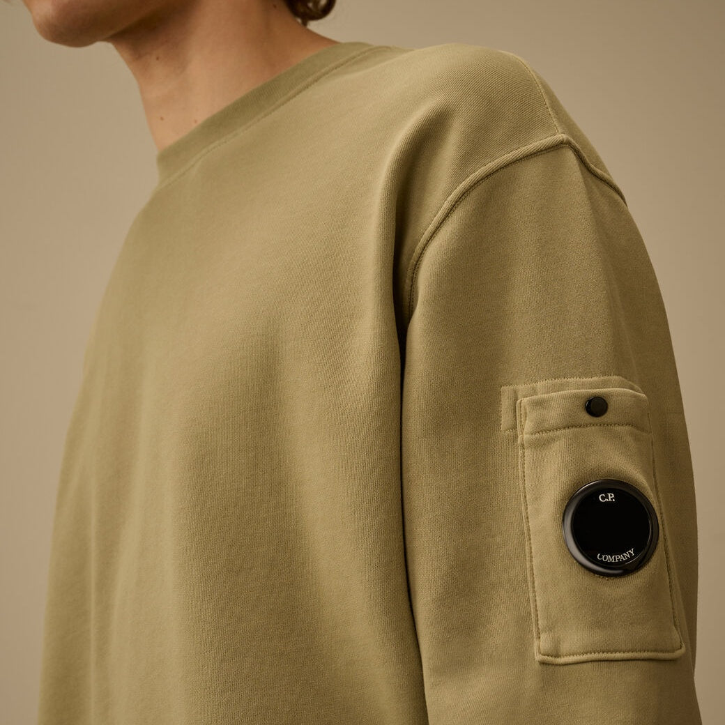 CP Company Cotton Diagonal Fleece Resist Dyed Lens Sweater Donker Groen