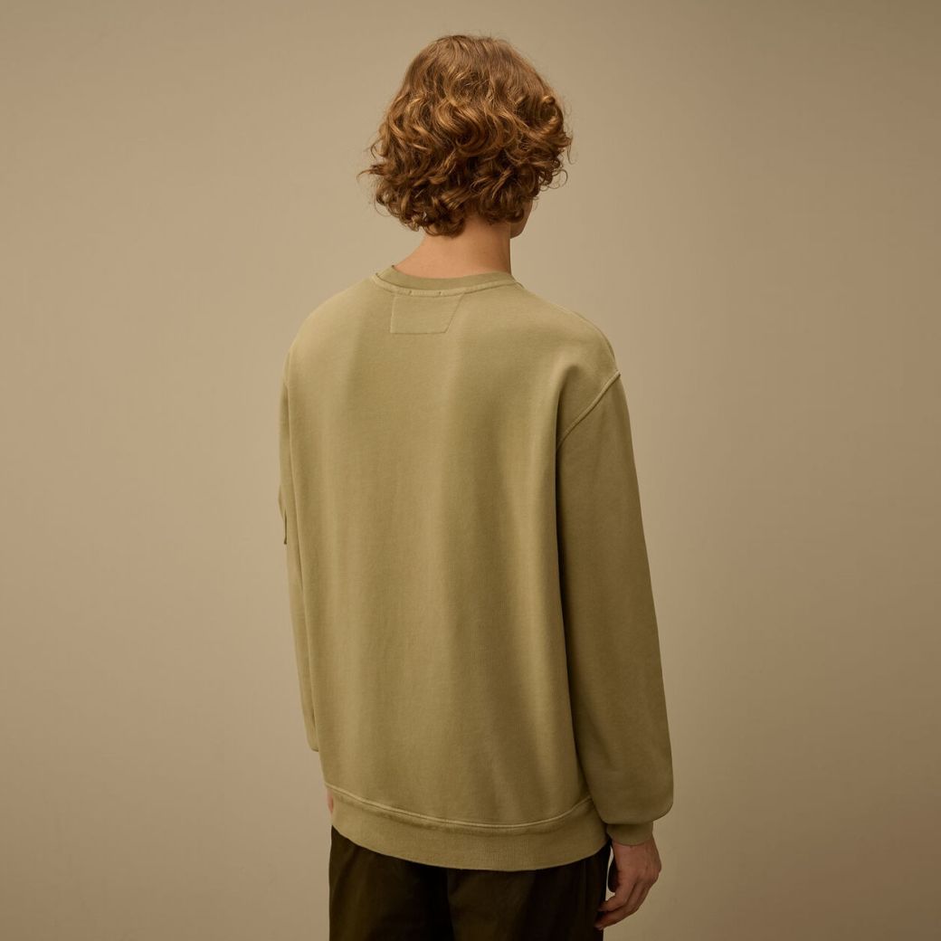 CP Company Cotton Diagonal Fleece Resist Dyed Lens Sweater Donker Groen