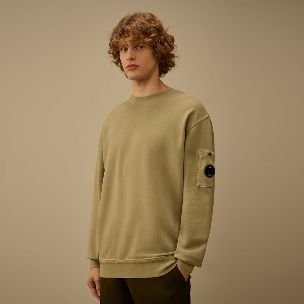 CP Company Cotton Diagonal Fleece Resist Dyed Lens Sweater Donker Groen