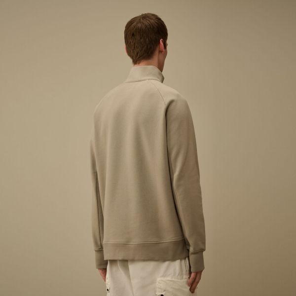 CP Company Diagonal Raised Fleece Lens Half Zip Sweater Beige