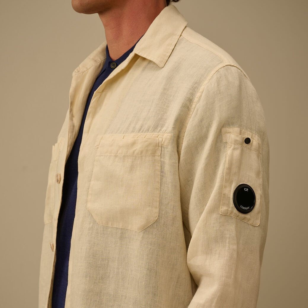 CP Company Linen Button Lens Overhemd Off White