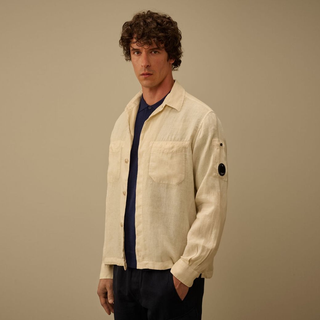 CP Company Linen Button Lens Overhemd Off White