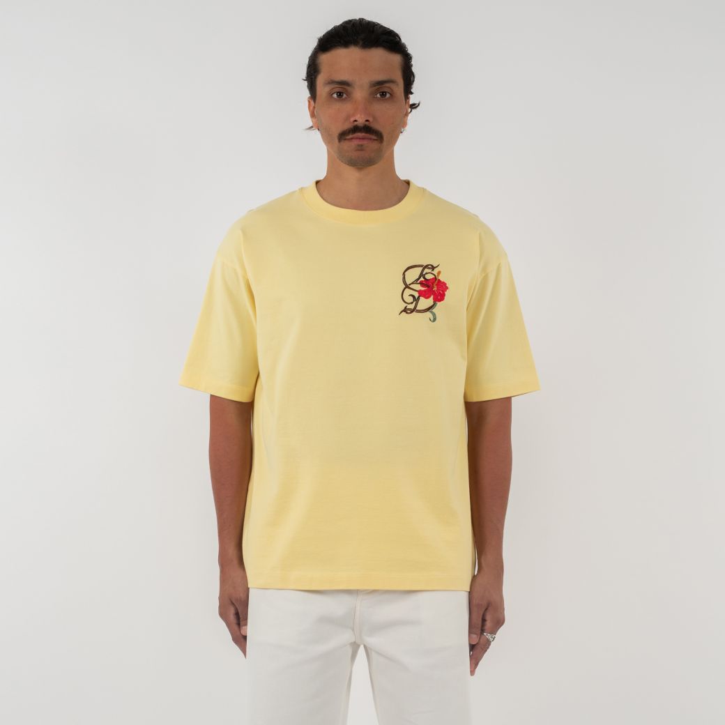 Drôle De Monsieur D Hibiscus Brodée T-shirt Geel