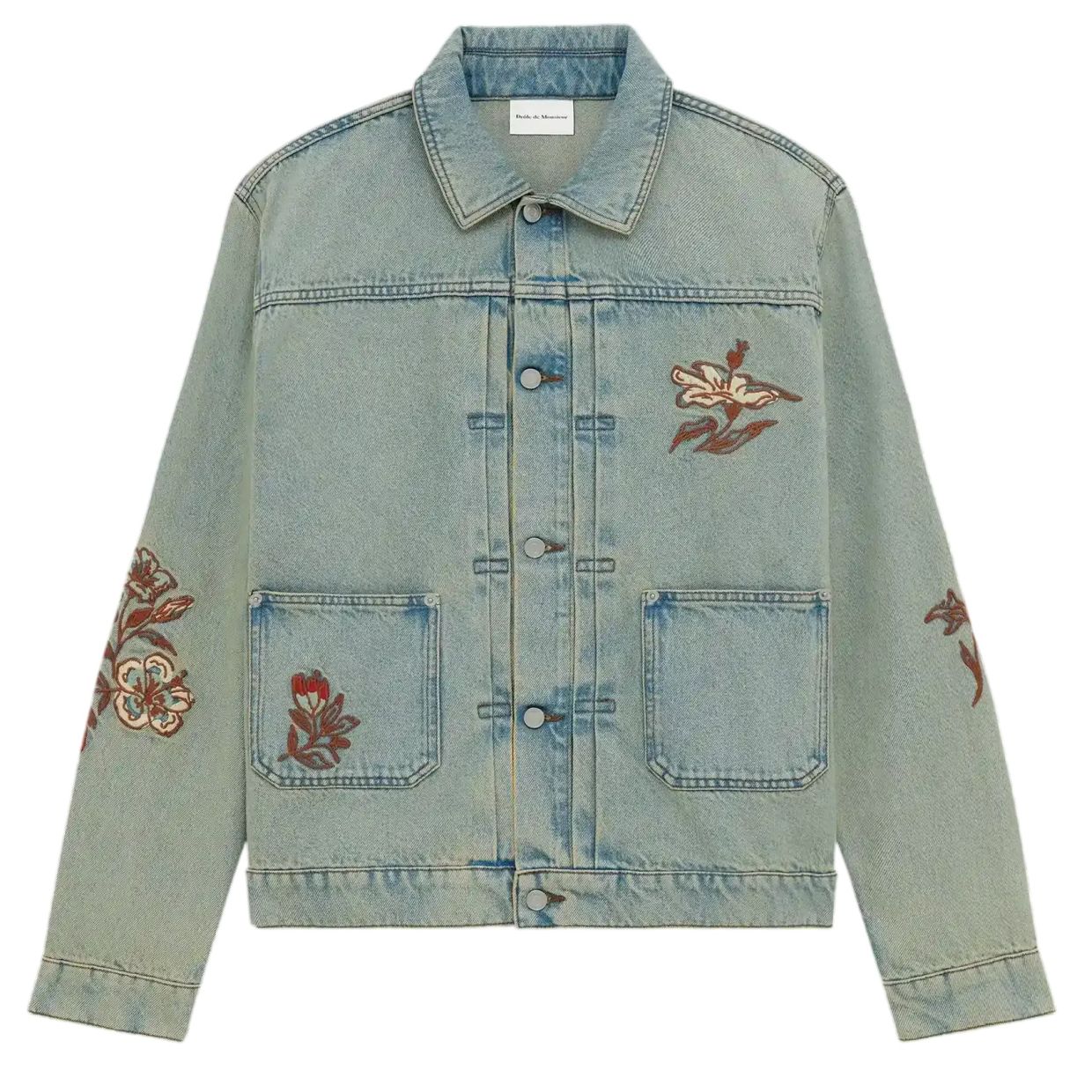 Drôle De Monsieur Dusty Brodée Fleurs Spijkerjas Blauw