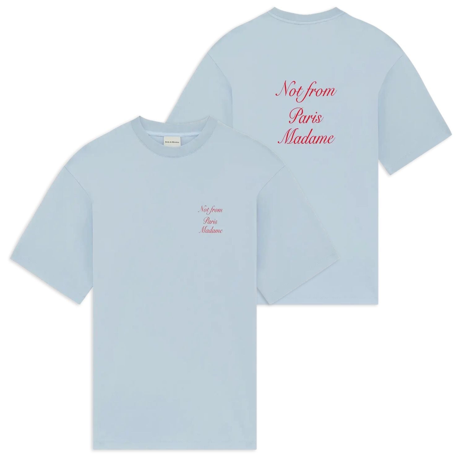 Drôle De Monsieur Slogan Calligraphy T-shirt Licht Blauw