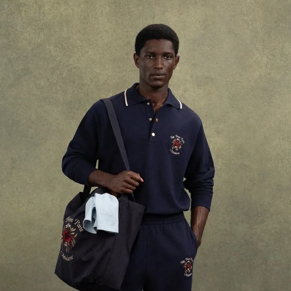 Drôle De Monsieur Slogan Rose Longsleeve Polo Navy