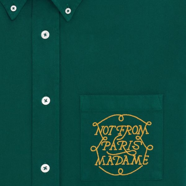 Drôle De Monsieur Slogan Tresses Overhemd Donker Groen